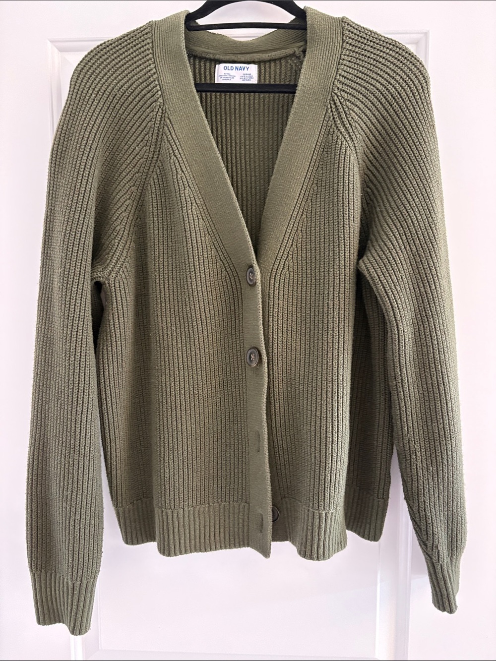 Old Navy Olive Ribbed V-Neck Button Cardigan